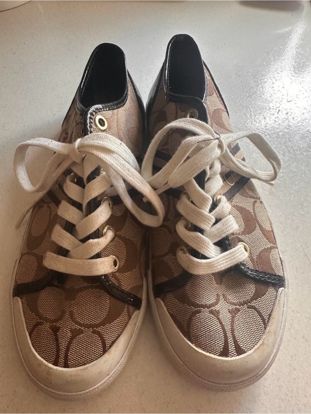 Coach Brown Signature Canvas Lace-Up Sneakers